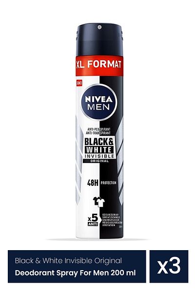 NIVEA Nivea Men Black & White Invisible Original αντιιδρωτικό αποσμητικό σε σπρέι για άνδρες 3 τεμάχια x 200 ml