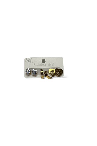 MAT STORE Set of 3 Steel Anti-Tarnish Tiff Earrings