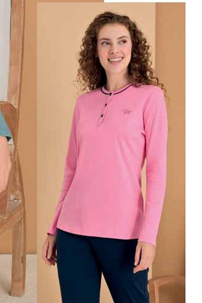 Polat 3128 Rozalinda Women's Plus Size Long Sleeve Lapel Button-Down Pajamas Set-Pink