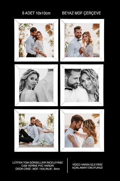 yhfoto 6 Pieces 10x10 Frame - White Frame - Mini MDF Photo Frame Set
