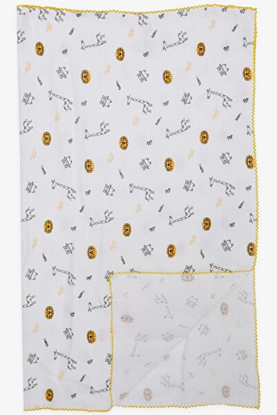 skycott Breeze Newborn Baby Muslin Blanket Cute Animals Patterned Ecru