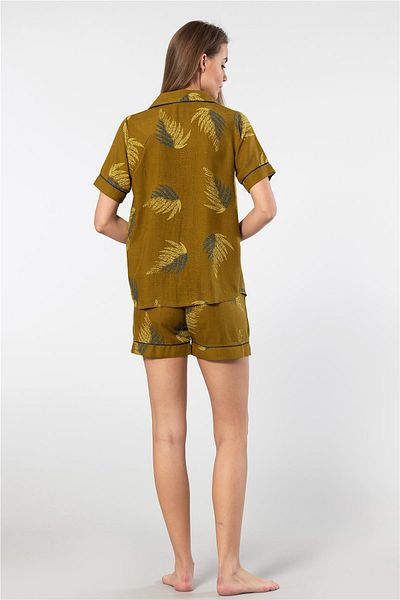 TÜREN Türen 3605 Women's Khaki Shirt Pajamas Set - Short Sleeve and Shorts