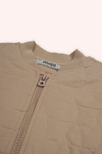 Panço Kız Bebek Kedi Kapitoneli Fermuarlı Bej Sweatshirt