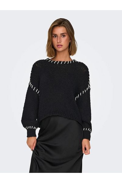 ONLY Onldenise Life Ls Oneck Knt Crew Neck Low Sleeve Regular Fit Loose Sweatshirt