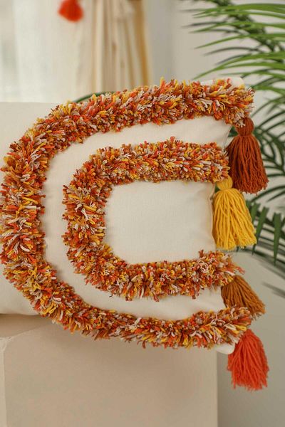 Aisha's Design Special Design Decorative Bohemian Throw Pillow Cover with Colorful Punch and Tassel Detail,K-387