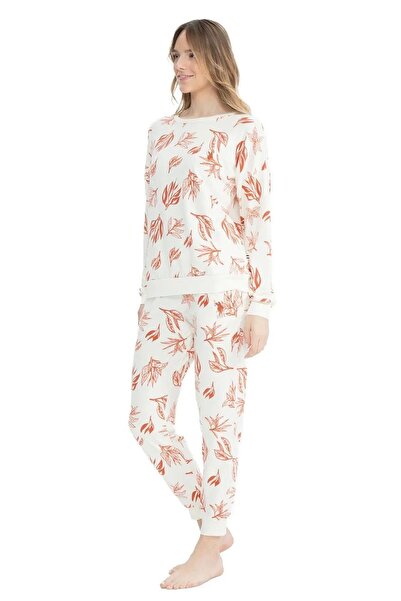 U.S. Polo Assn. Us Polo Assn. 17105 Women's Soft Fabric Round Neck Long Sleeve Elastic Leg Pajama Set-Tile