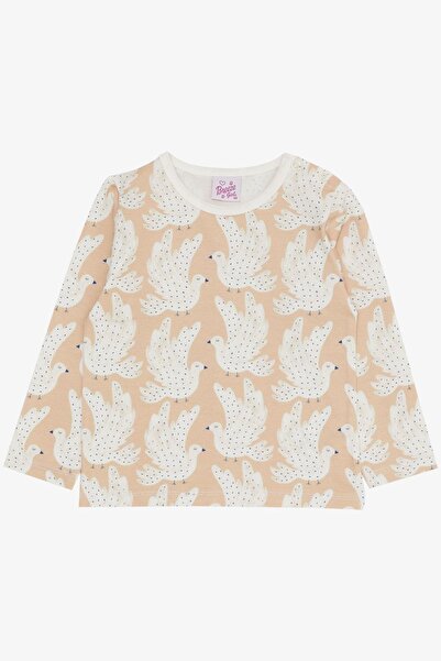 Breeze 1-3 Years Girl's Cute Pigeon Patterned Beige Pajama Set