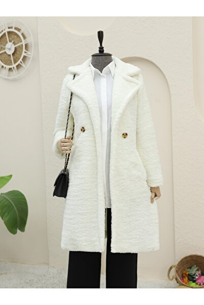 HİJABAYA Λούτρινο παλτό με διπλά κουμπιά και πλαϊνές τσέπες