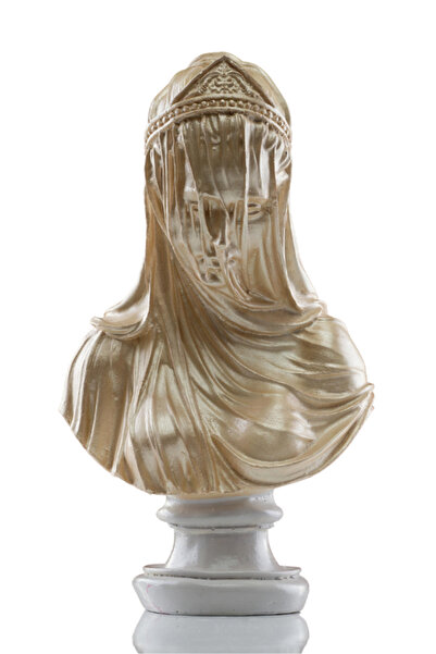 ArkeoArt Design Zarif Şampanya Rengi Meryem Ana Büstü, Tüllü Kadın Büst, Huzurlu Dini Sanat Dekoru, 30 cm