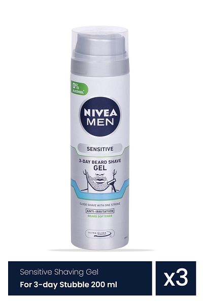 NIVEA Men Sensitive shaving gel for 3-day stubble 3 Pieces x 200 ml