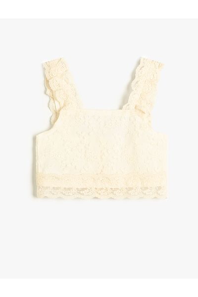 Koton Square Neck Lace Crop Blouse - Lined and Strapped