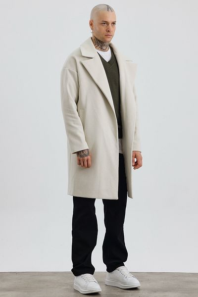 MADZEYMODA Palton pentru bărbați, cu potrivire confortabilă, cu guler dublu, culoare oase, cu ștampilă Premium Mz56123