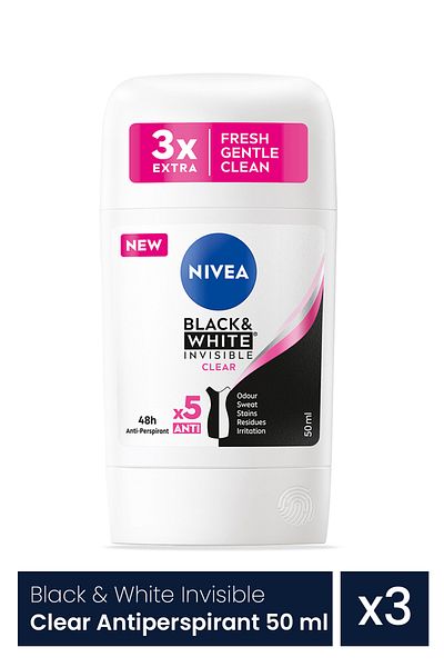 NIVEA Nivea Black & White Invisible Clear Αντιιδρωτικό Rol On 3 τεμάχια x 50 ml