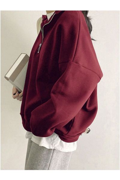 Hunors Sportswear & Company Women's Stand Collar Half Zipper Oversize Sweatshirt