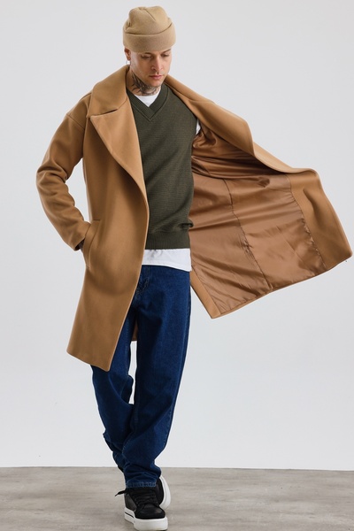 MADZEYMODA Ανδρικό παλτό με διπλό στήθος μπισκότο χρώματος σφραγίδα Premium Mz56123