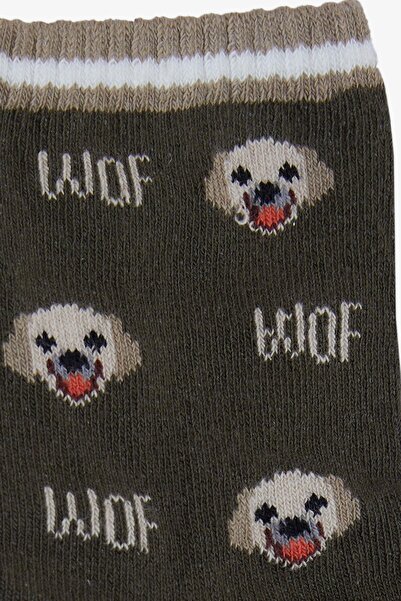 Katamino Boy's Socks - Age 5-10, Cute Puppy Pattern, Khaki Green