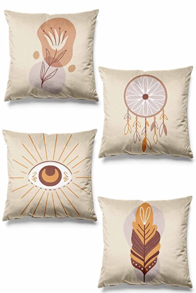 Pilloveland Çift Tarafı Baskılı Düş Kapanı Desenli 4'lü Set Süet Kırlent Kılıfı - *Çift Taraflı*