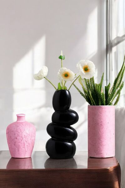 tambana Siyah Dekoratif Vazo Obje Ev Dekorasyon Masa Üstü Dekor Vazo Model 54