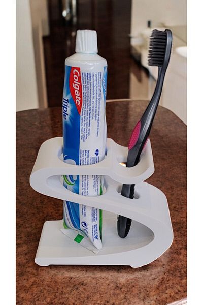 ToXA Decorative Design Toothpaste Brush Holder White Plastic 1 Brush and Paste Holder