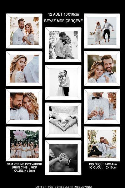 yhfoto 12 Pieces 10x10 Frame - White Frame - Mini Square MDF Frame - Photo Frame Set