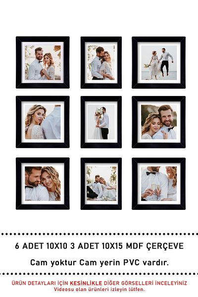 yhfoto Black Photo Frame - 9 Pieces 10x15cm, 6 Pieces 10x10cm, 3 Pieces 10x15cm