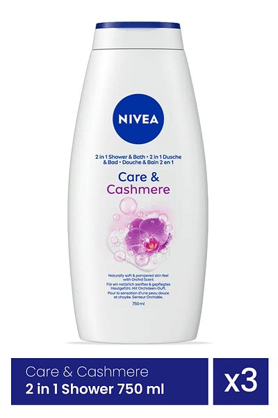 NIVEA Care & Cashmere 2 in 1 Shower 3 Pieces x 750 ml