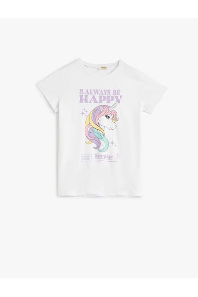 Koton Crew Neck Cotton Unicorn T-Shirt - Short Sleeve