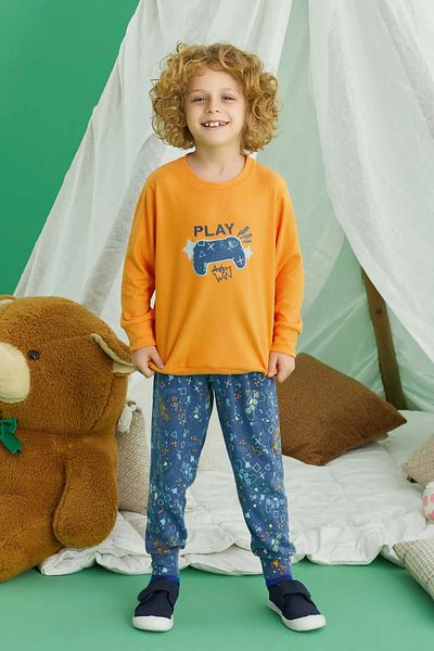 Aydoğan Boy's Orange Thermal Pajamas Set – Soft and Warm Winter Set