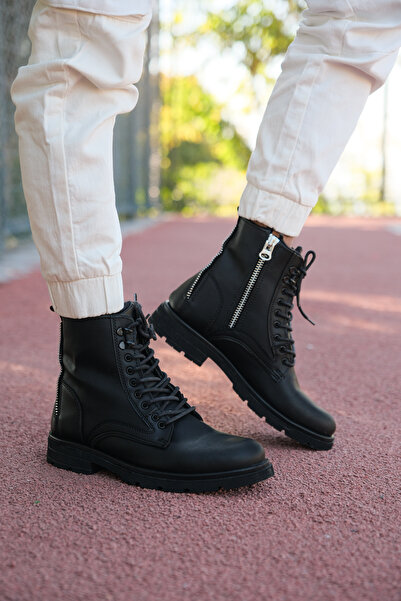 Riccon Unisex Zippered Boots 0012695   Matte Black