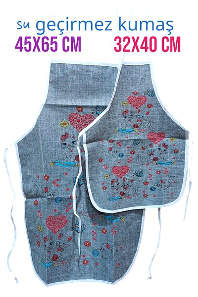 SEYFİKİRTASİYE Set of 2 Waterproof Kitchen-Dyeing Aprons for Mom and Daughter - Sizes 32X40 and 45X65 cm