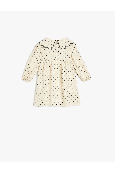 Koton Viscose Dress Polka Dot Baby Collar Ruffle Long Sleeve