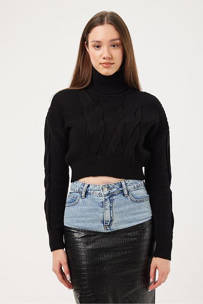 POODLE Pulover de damă tricotat cu detalii Crop Knitwear