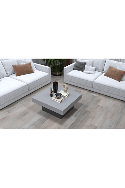 AYMOBSAN Medusa Kare, Modern Orta Sehpa, 90 Cm Sis Grisi