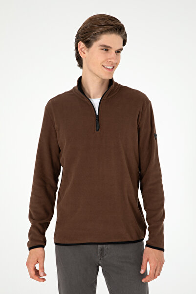 U.S. Polo Assn. Men's Half Zipper Brown Basic Fleece Sweatshirt 50298085-Vr029