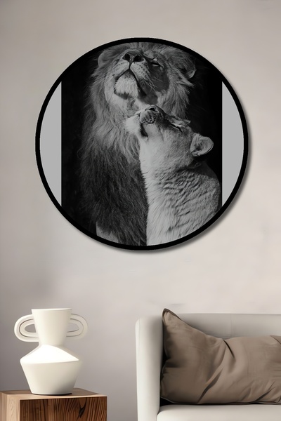 Teona Ahşap Tablou decorativ din lemn cu aspect de cadru rotund Memoria leulu...