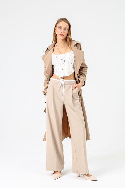 Dilek Aydın Atelier Double Breasted Neckline Lace up Buttoned Trench Coat