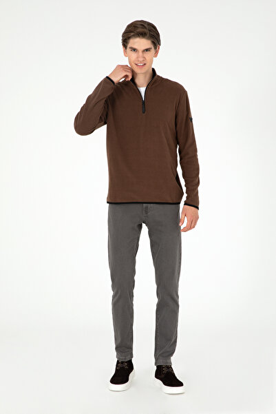 U.S. Polo Assn. Men's Half Zipper Brown Basic Fleece Sweatshirt 50298085-Vr029