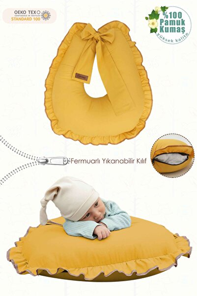 mordesign Mustard Colored Ruffled Baby and Pregnant Breastfeeding Pillow - Co...