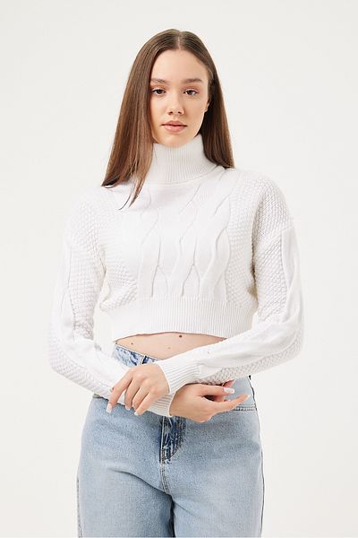 POODLE Pulover de damă tricotat cu detalii Crop Knitwear