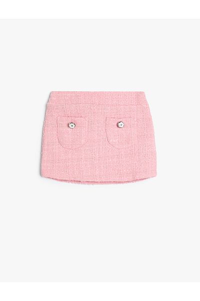 Koton Tweed Skirt - Pearl Button and Pocket Detail
