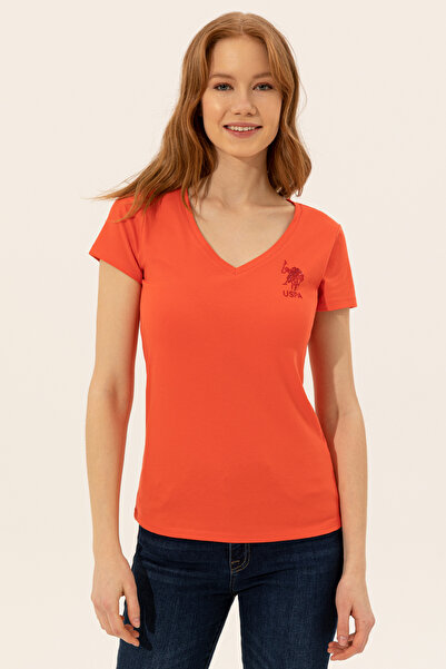 U.S. Polo Assn. Γυναικείο μπλουζάκι με κόκκινο V λαιμό Basic 50246286-VR213