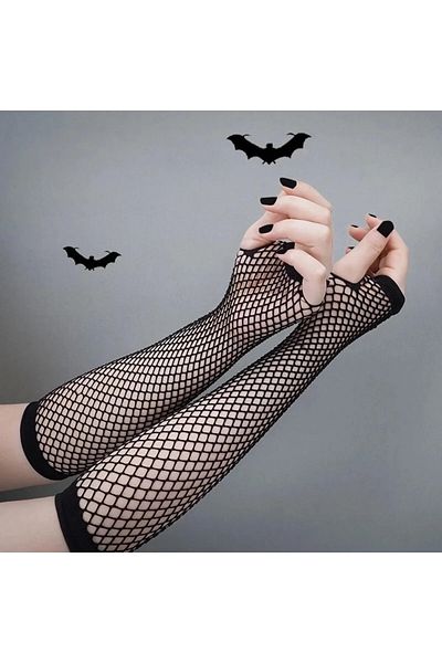İYİ MODA Cosplay Gothic Punk Gothic Black Long Fishnet Oversleeve Gloves