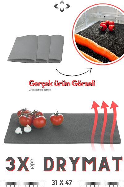 LİGROUND 3 X Drymat Anthracite Fridge Freezer Protective Mat Fruit-Vegetable Anti-Moisture (31 X 47 X 0.8 cm)