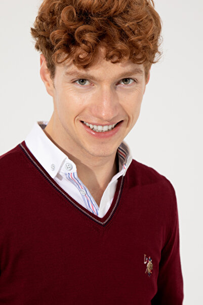 U.S. Polo Assn. Men's Burgundy V-Neck Basic Knitwear Sweater 50251886 -Vr014