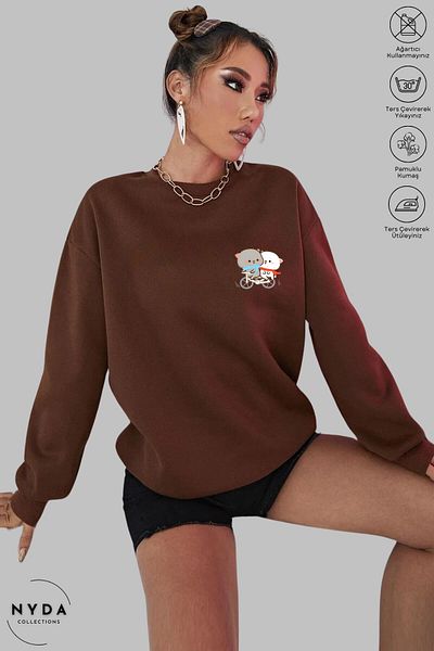 Nyda Collections Long Sleeve Bubu Dudu Bike Printed Oversize Hoodless Sweatshirt