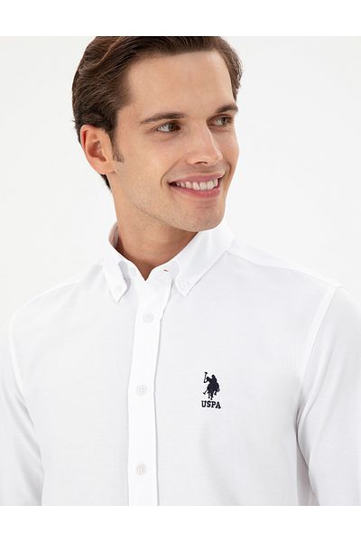 U.S. Polo Assn. Ανδρικό λευκό μακρυμάνικο πουκάμισο 50296778 -VR013