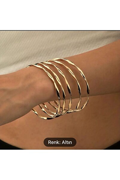 Elif Butik 5 ADET SADE ALTIN - GOLD RENK KADIN BİLEZİK - BİLEKLİK - BUJİTERİ SET