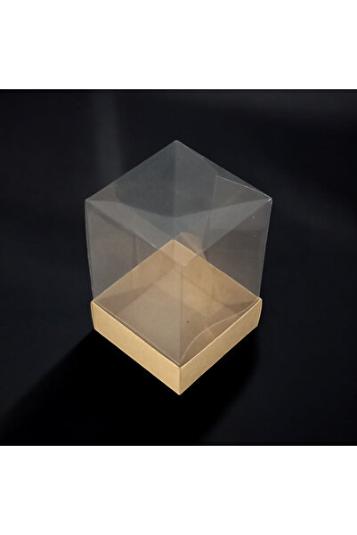 BOXSTATION 8x8x12 Asetat Kapaklı Gold/Kraft/Beyaz Kutu 10 Adet