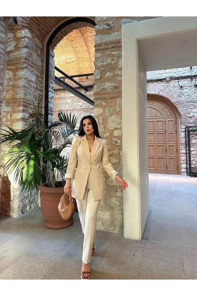 Bella Breeze Kadın Tek Düğmeli Ceket Dar Paça Pantolon Takım Elbise