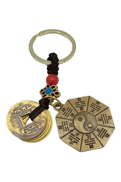 Dünyadan Hediyeler Feng Shui Metal Keychain - Luck Coin & Bagua Mirror No.2
